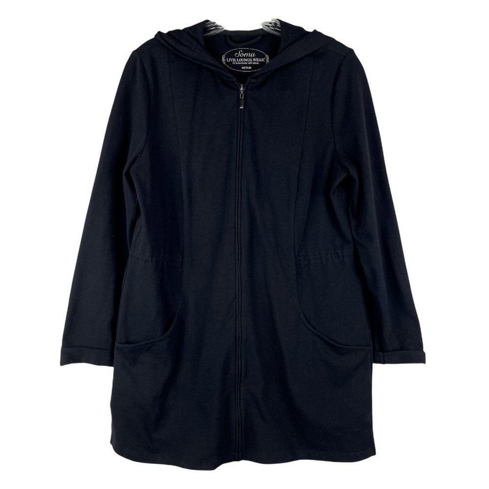 Soma Loungewear Zip Up Duster Hoodie Black